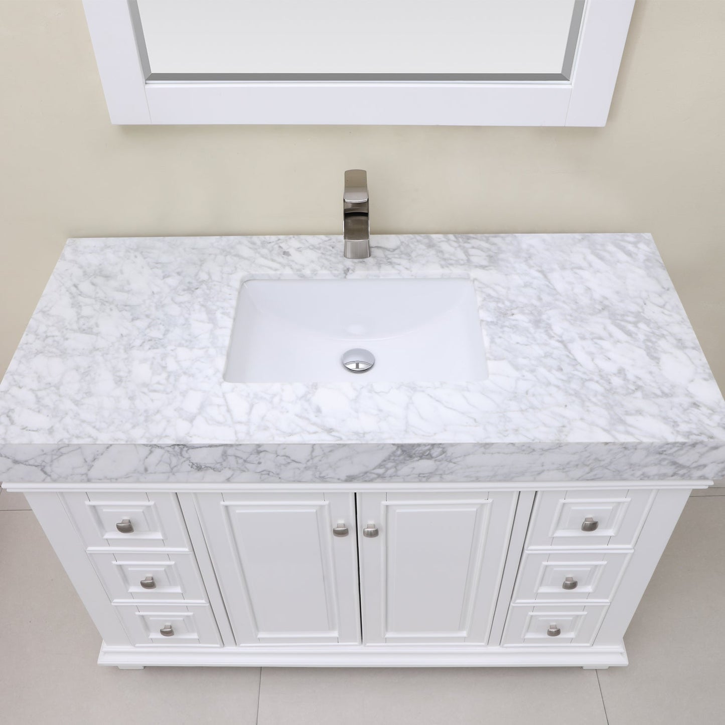 Jardin 48" Single Bathroom Vanity Set in White and Carrara White Marble Countertop with Mirror