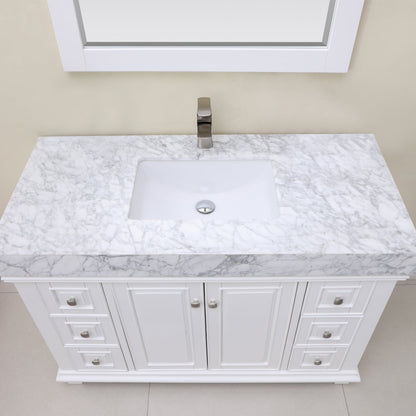 Jardin 48" Single Bathroom Vanity Set in White and Carrara White Marble Countertop with Mirror