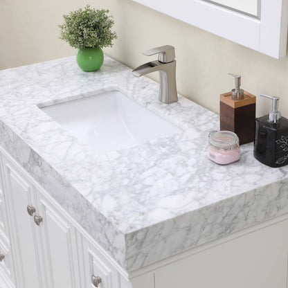 Jardin 48" Single Bathroom Vanity Set in White and Carrara White Marble Countertop with Mirror