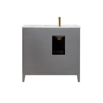 Sutton 36" Single Bathroom Vanity Set in Gray and Carrara White Marble Countertop without Mirror