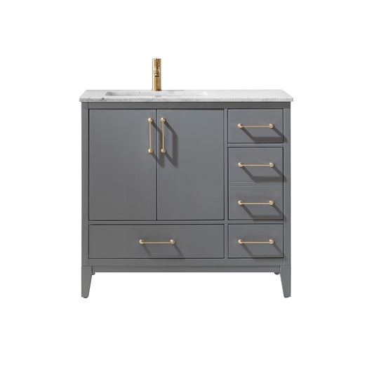 Sutton 36" Single Bathroom Vanity Set in Gray and Carrara White Marble Countertop without Mirror