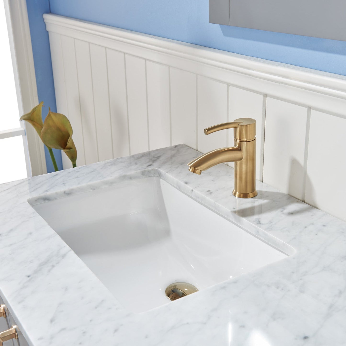 Sutton 36" Single Bathroom Vanity Set in Gray and Carrara White Marble Countertop without Mirror