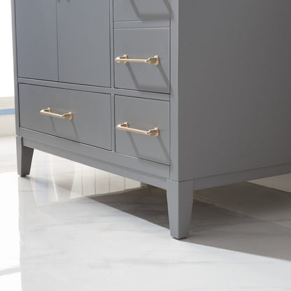 Sutton 36" Single Bathroom Vanity Set in Gray and Carrara White Marble Countertop without Mirror