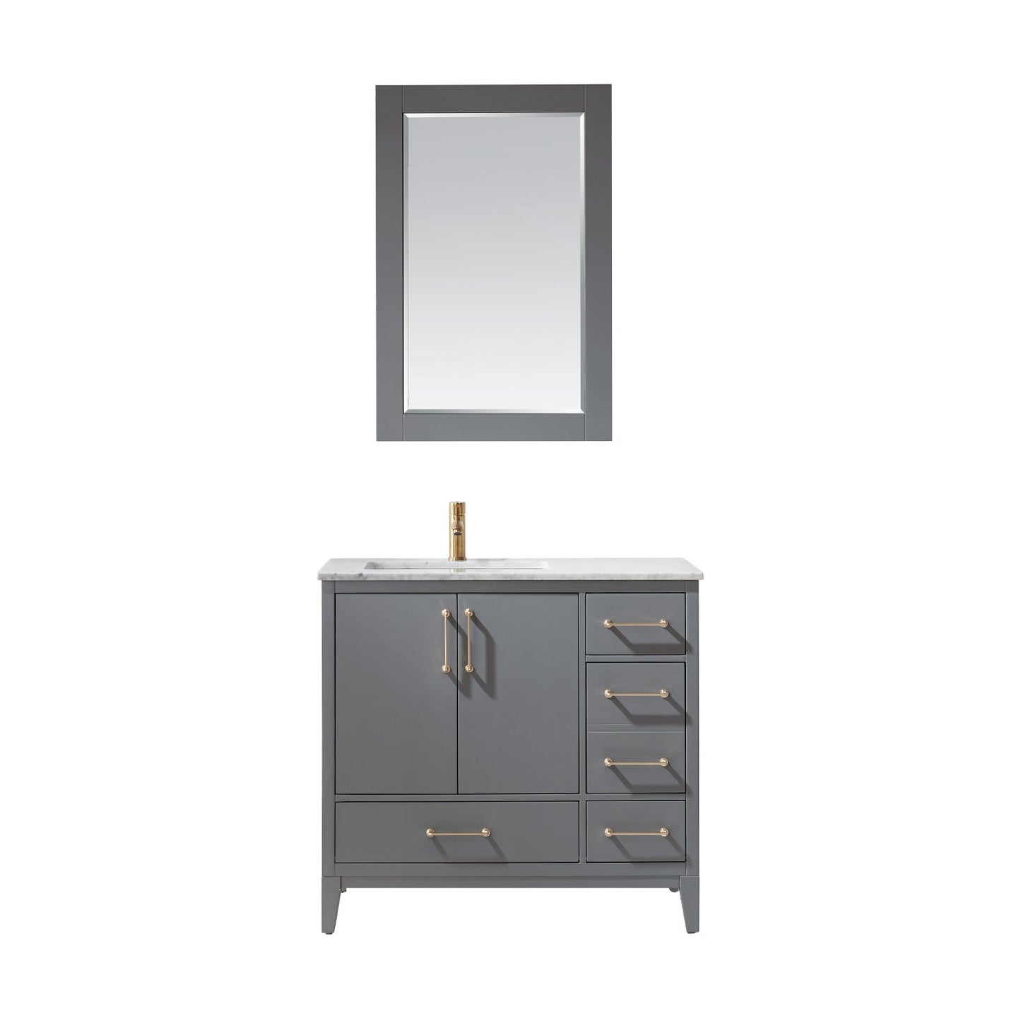 Sutton 36" Single Bathroom Vanity Set in Gray and Carrara White Marble Countertop with Mirror