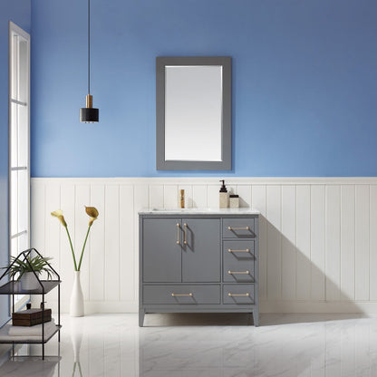 Sutton 36" Single Bathroom Vanity Set in Gray and Carrara White Marble Countertop with Mirror