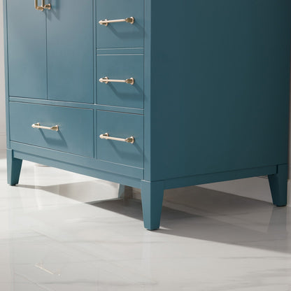 Sutton 36" Single Bathroom Vanity Set in Royal Green and Carrara White Marble Countertop without Mirror
