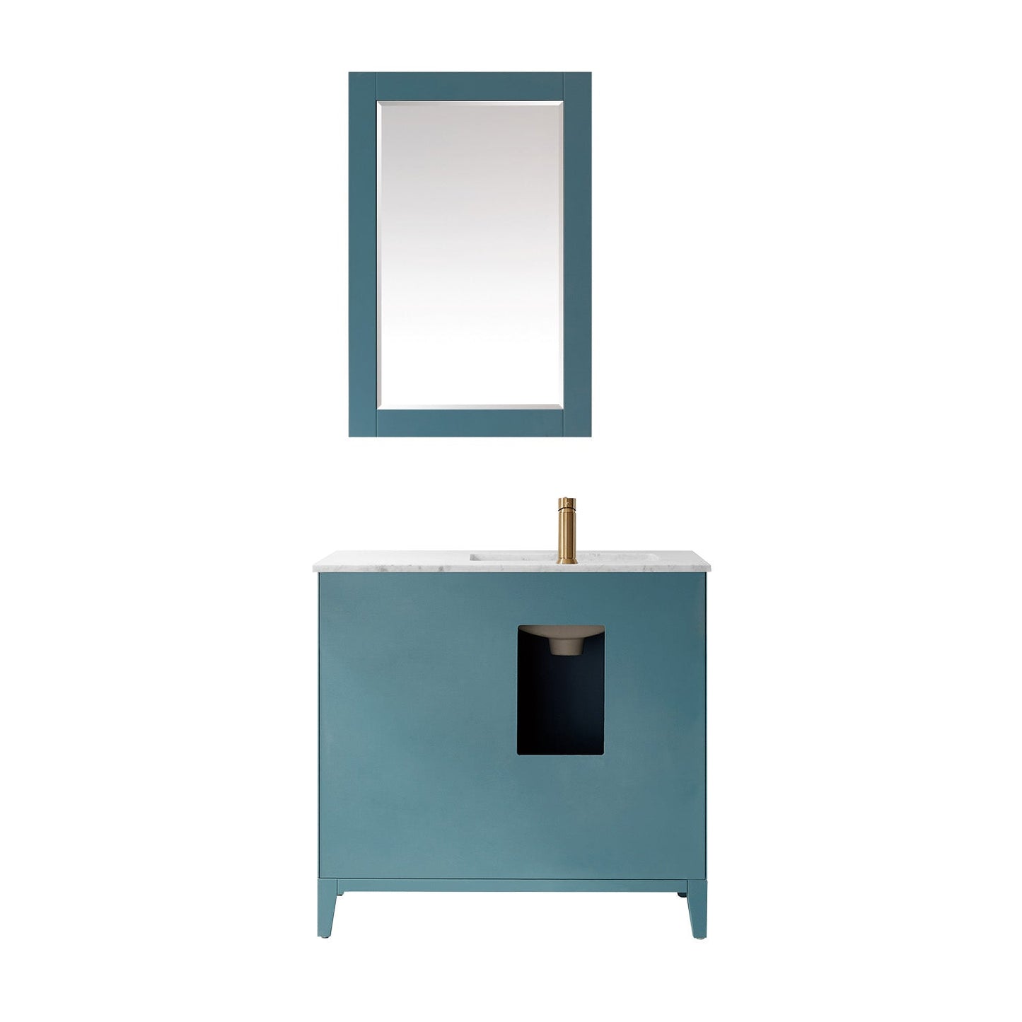 Sutton 36" Single Bathroom Vanity Set in Royal Green and Carrara White Marble Countertop with Mirror