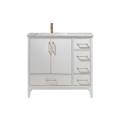 Sutton 36" Single Bathroom Vanity Set in White and Carrara White Marble Countertop without Mirror