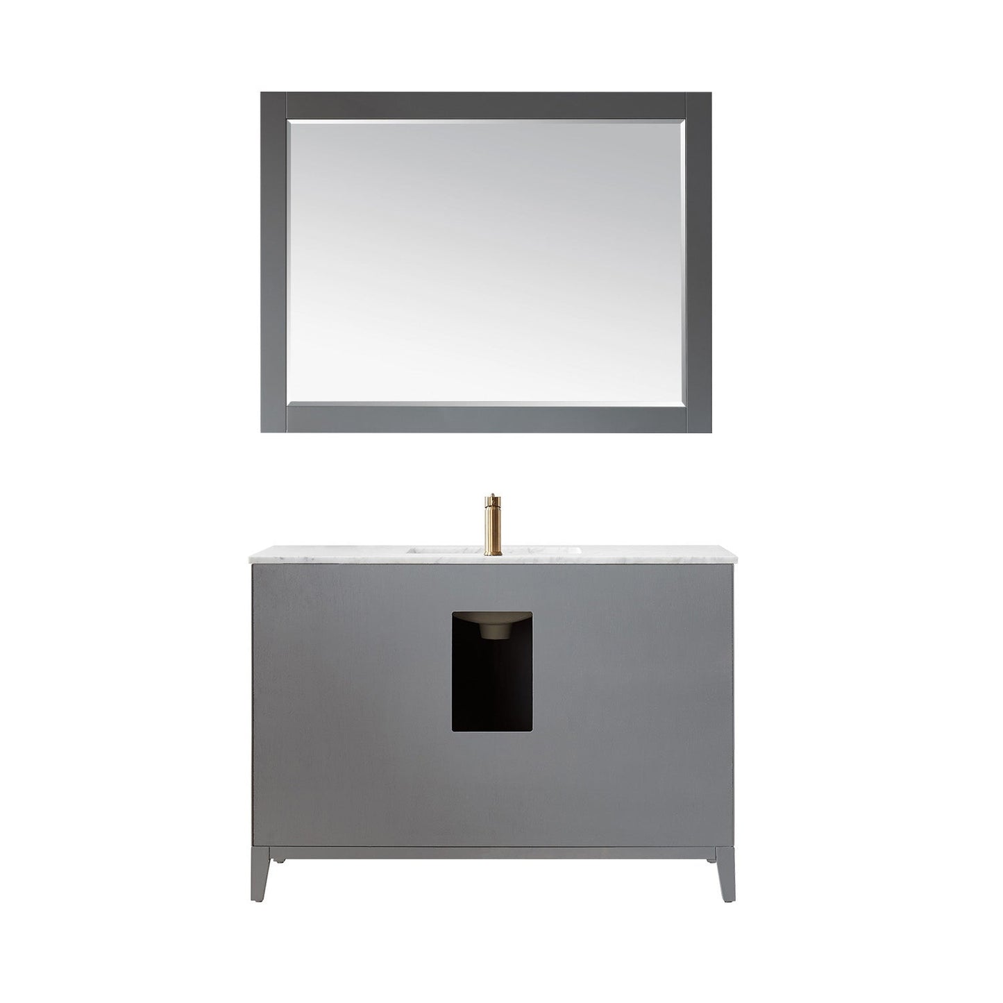 Sutton 48" Single Bathroom Vanity Set in Gray and Carrara White Marble Countertop with Mirror