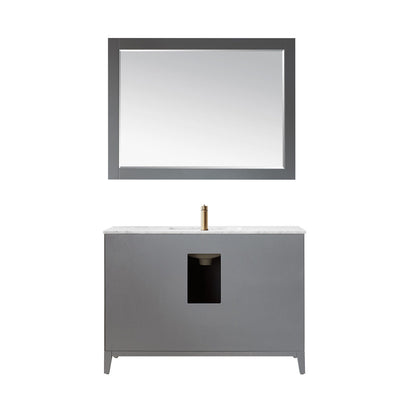 Sutton 48" Single Bathroom Vanity Set in Gray and Carrara White Marble Countertop with Mirror