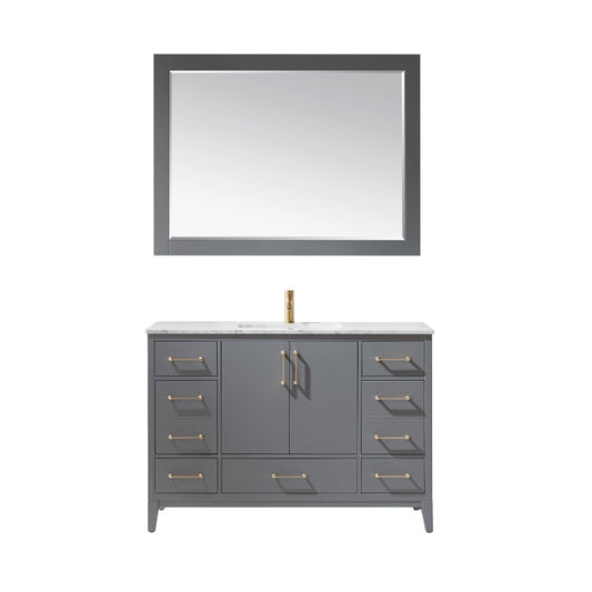 Sutton 48" Single Bathroom Vanity Set in Gray and Carrara White Marble Countertop with Mirror