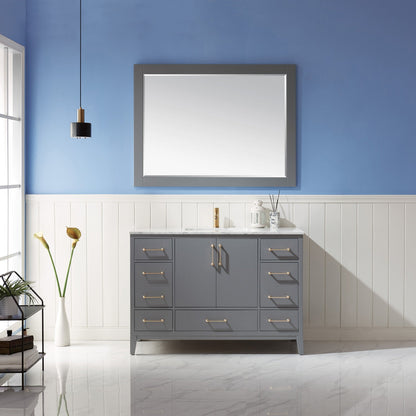 Sutton 48" Single Bathroom Vanity Set in Gray and Carrara White Marble Countertop with Mirror