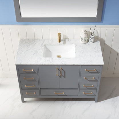 Sutton 48" Single Bathroom Vanity Set in Gray and Carrara White Marble Countertop with Mirror