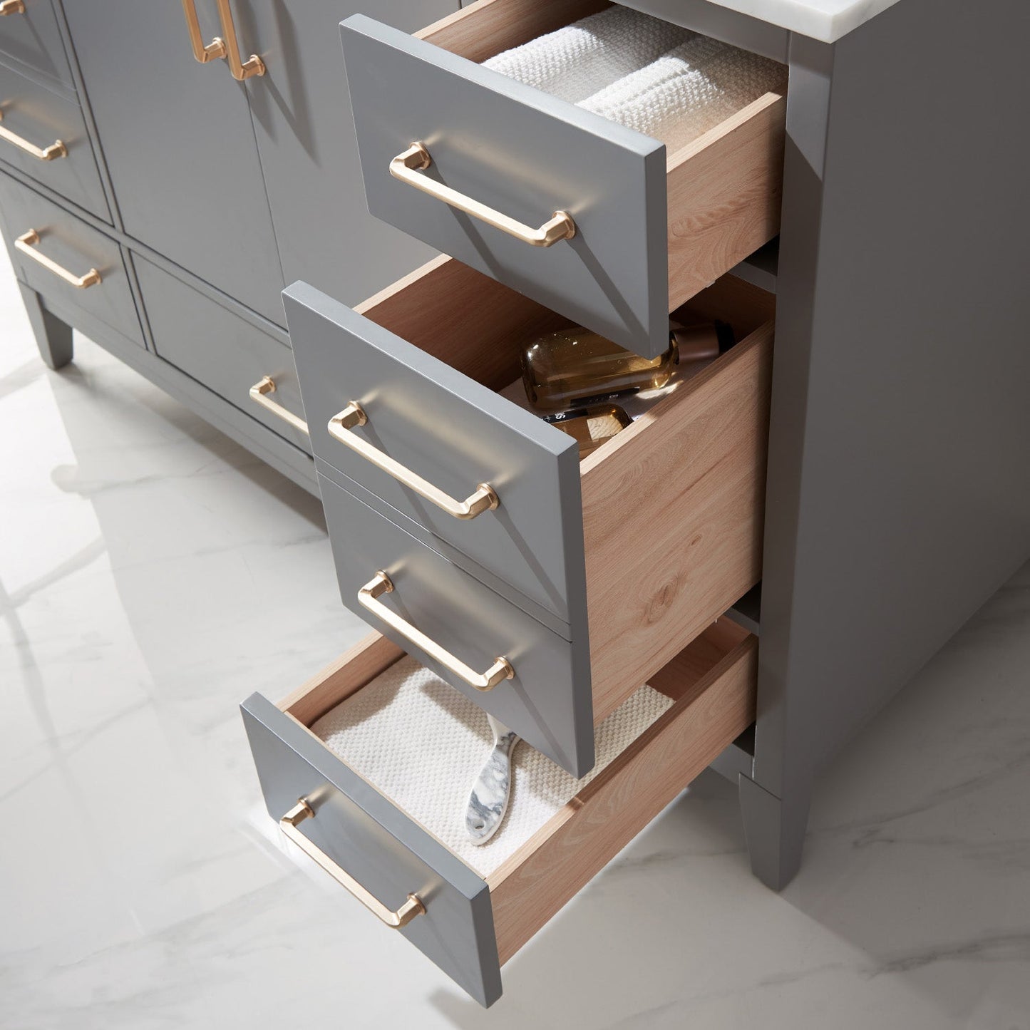 Sutton 48" Single Bathroom Vanity Set in Gray and Carrara White Marble Countertop with Mirror