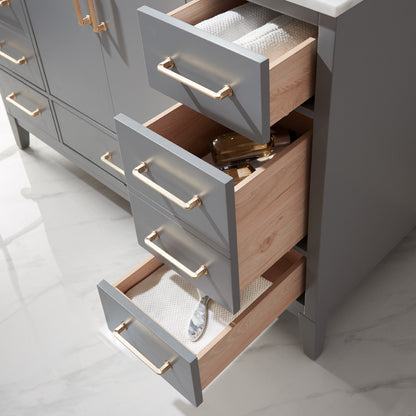 Sutton 48" Single Bathroom Vanity Set in Gray and Carrara White Marble Countertop with Mirror