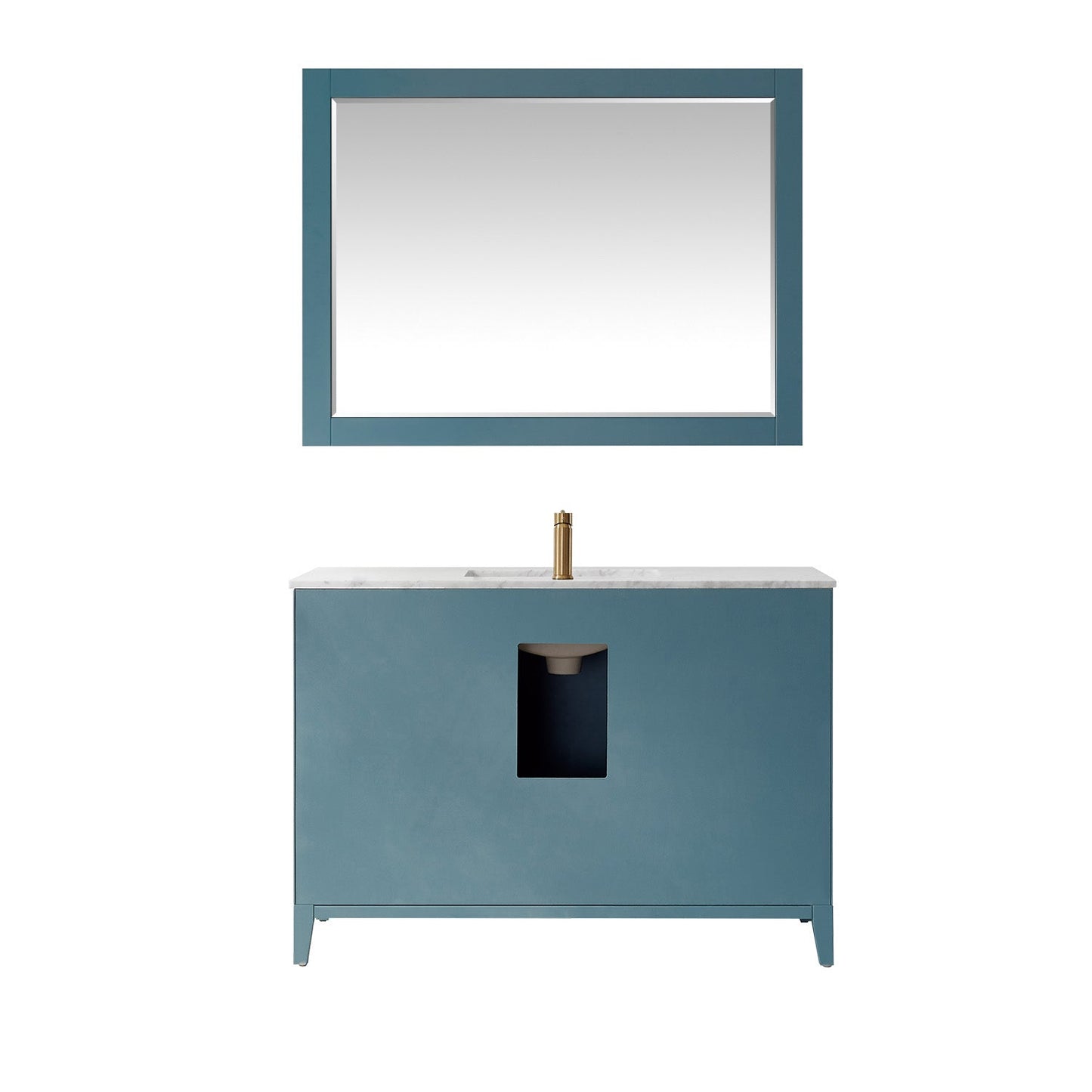 Sutton 48" Single Bathroom Vanity Set in Royal Green and Carrara White Marble Countertop with Mirror