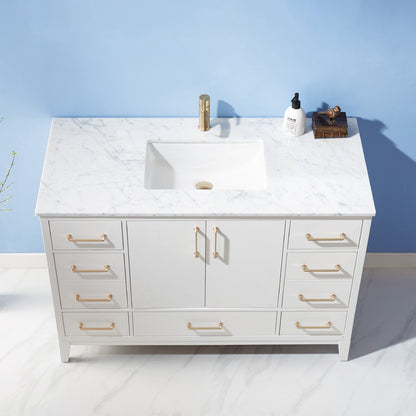 Sutton 48" Single Bathroom Vanity Set in White and Carrara White Marble Countertop without Mirror