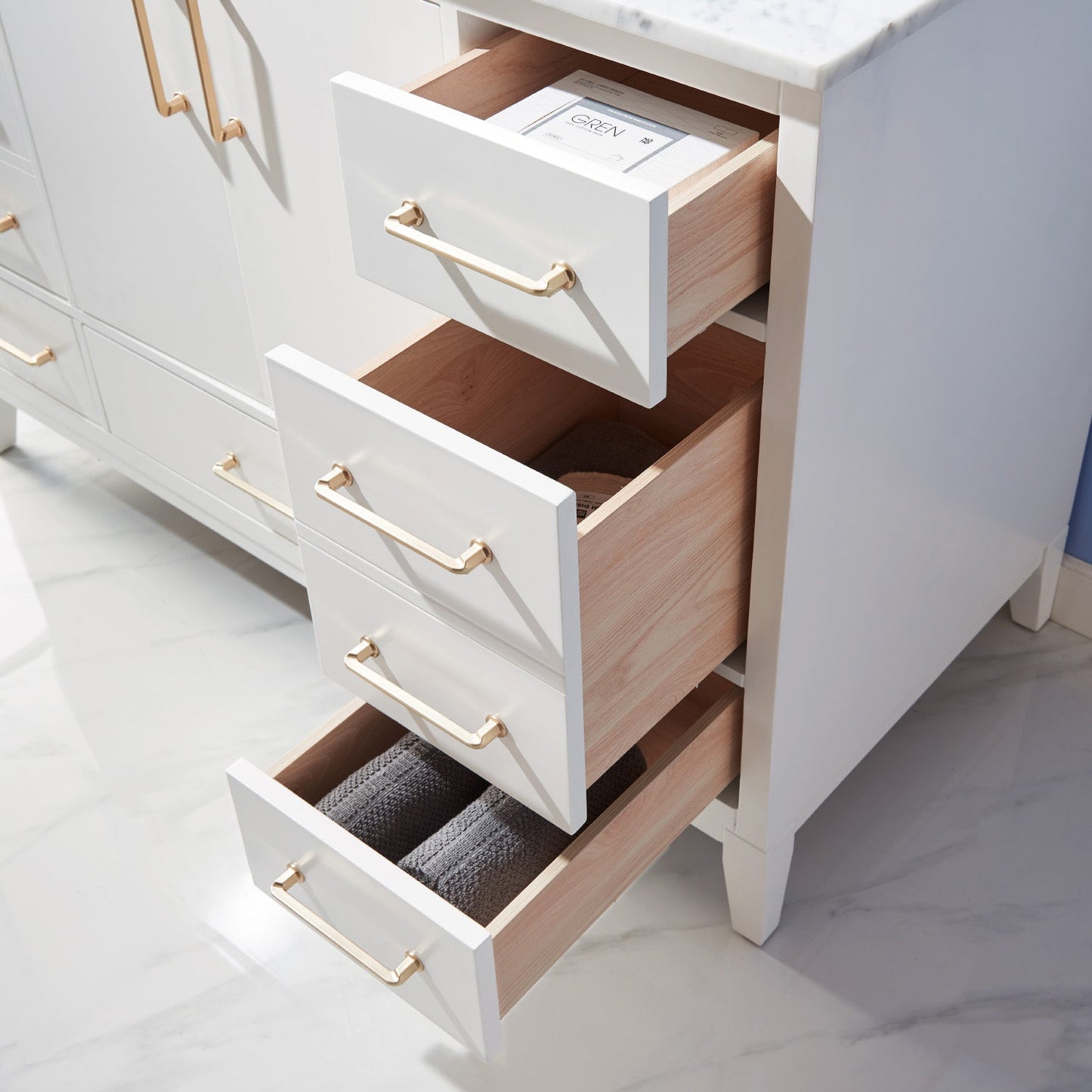 Sutton 48" Single Bathroom Vanity Set in White and Carrara White Marble Countertop without Mirror