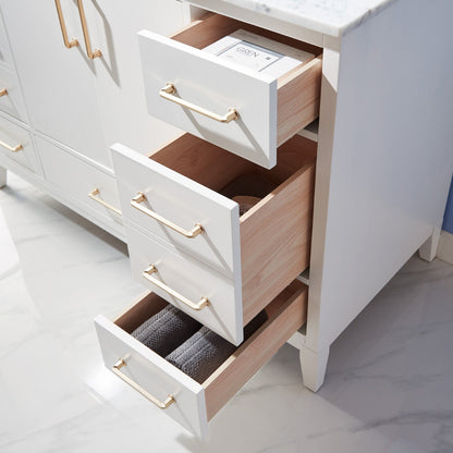 Sutton 48" Single Bathroom Vanity Set in White and Carrara White Marble Countertop without Mirror