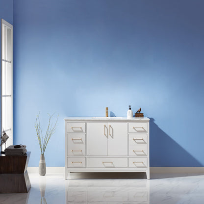 Sutton 48" Single Bathroom Vanity Set in White and Carrara White Marble Countertop without Mirror