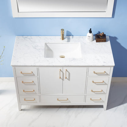 Sutton 48" Single Bathroom Vanity Set in White and Carrara White Marble Countertop with Mirror