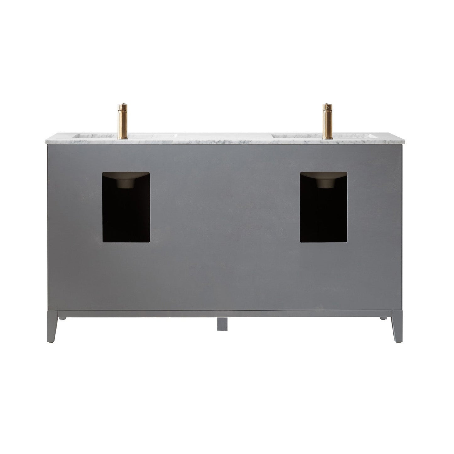 Sutton 60" Double Bathroom Vanity Set in Gray and Carrara White Marble Countertop without Mirror
