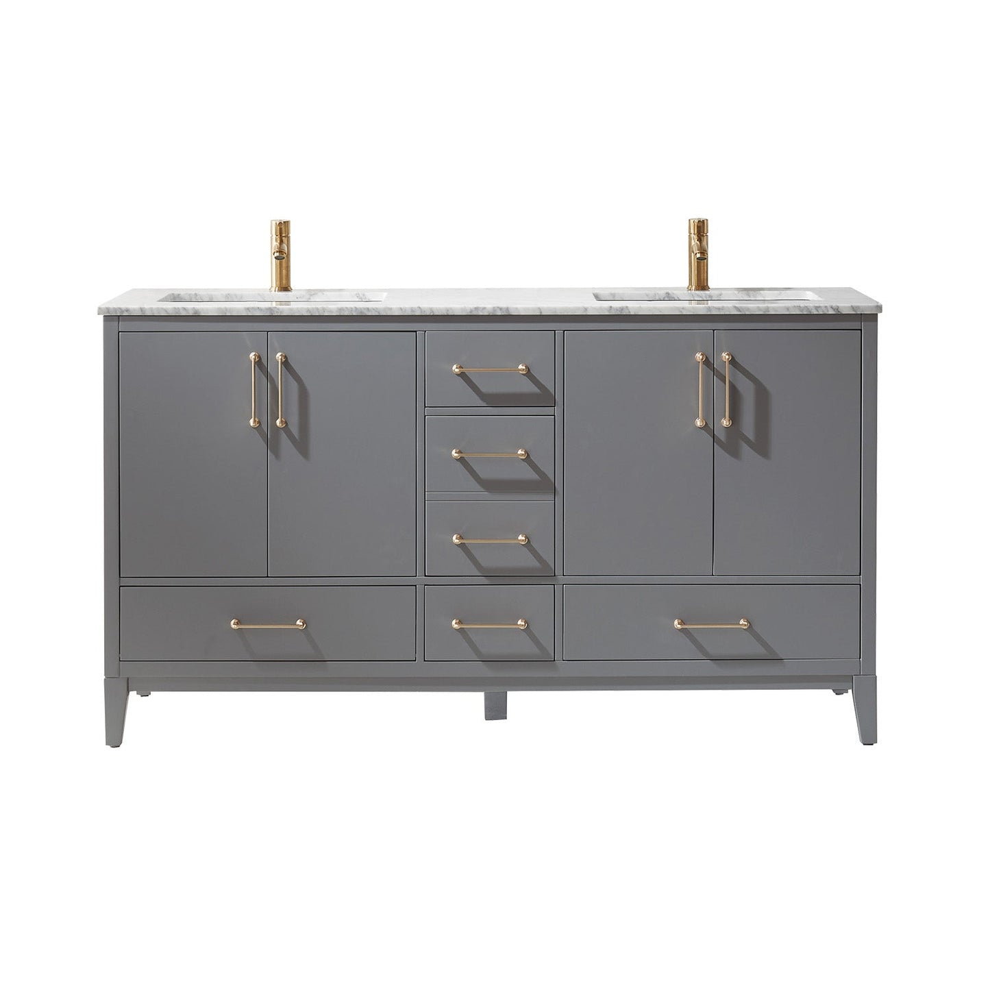 Sutton 60" Double Bathroom Vanity Set in Gray and Carrara White Marble Countertop without Mirror