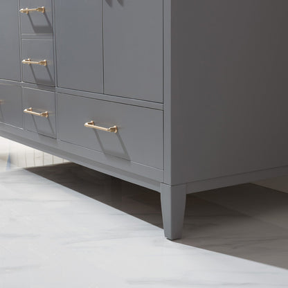 Sutton 60" Double Bathroom Vanity Set in Gray and Carrara White Marble Countertop without Mirror