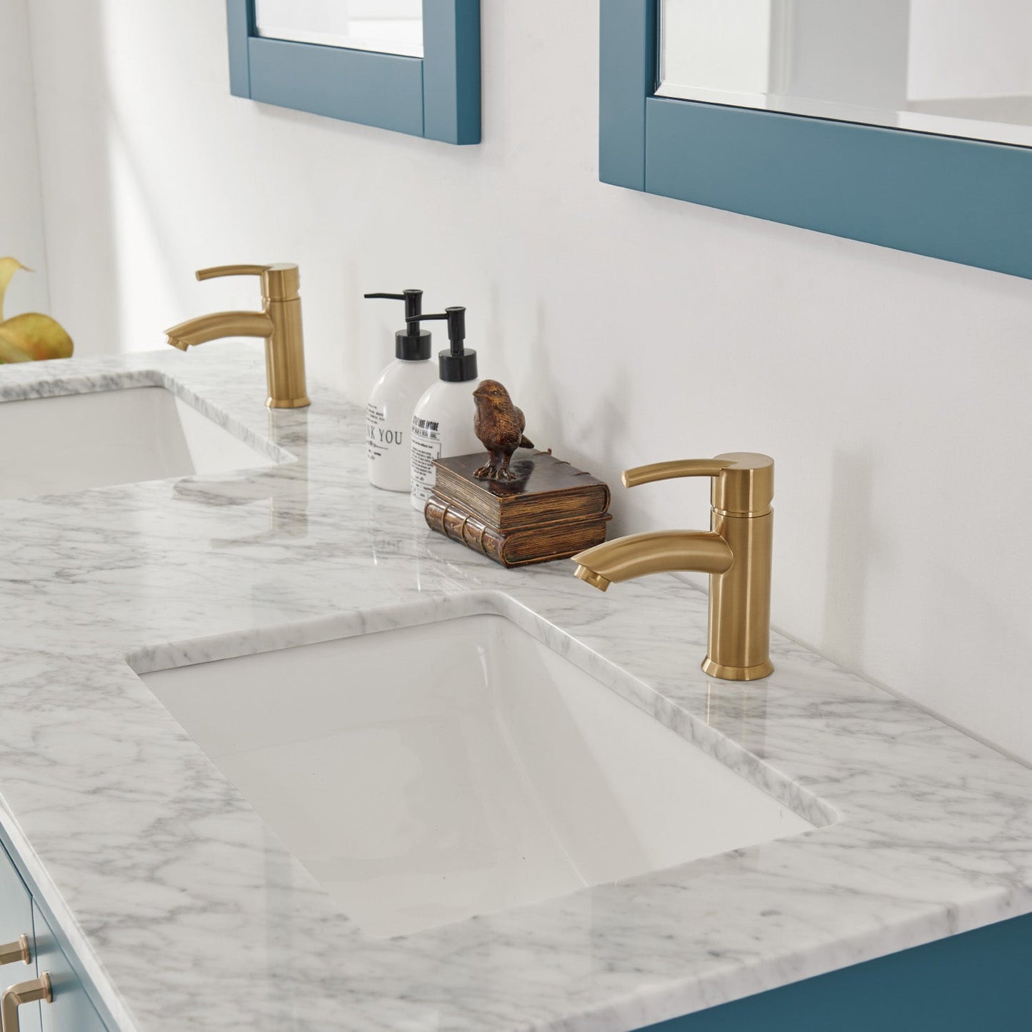 Sutton 60" Double Bathroom Vanity Set in Royal Green and Carrara White Marble Countertop without Mirror