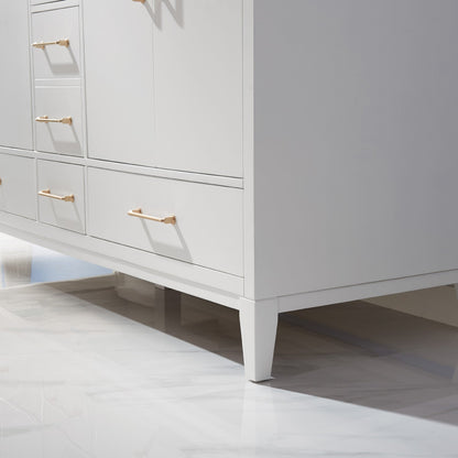 Sutton 60" Double Bathroom Vanity Set in White and Carrara White Marble Countertop without Mirror