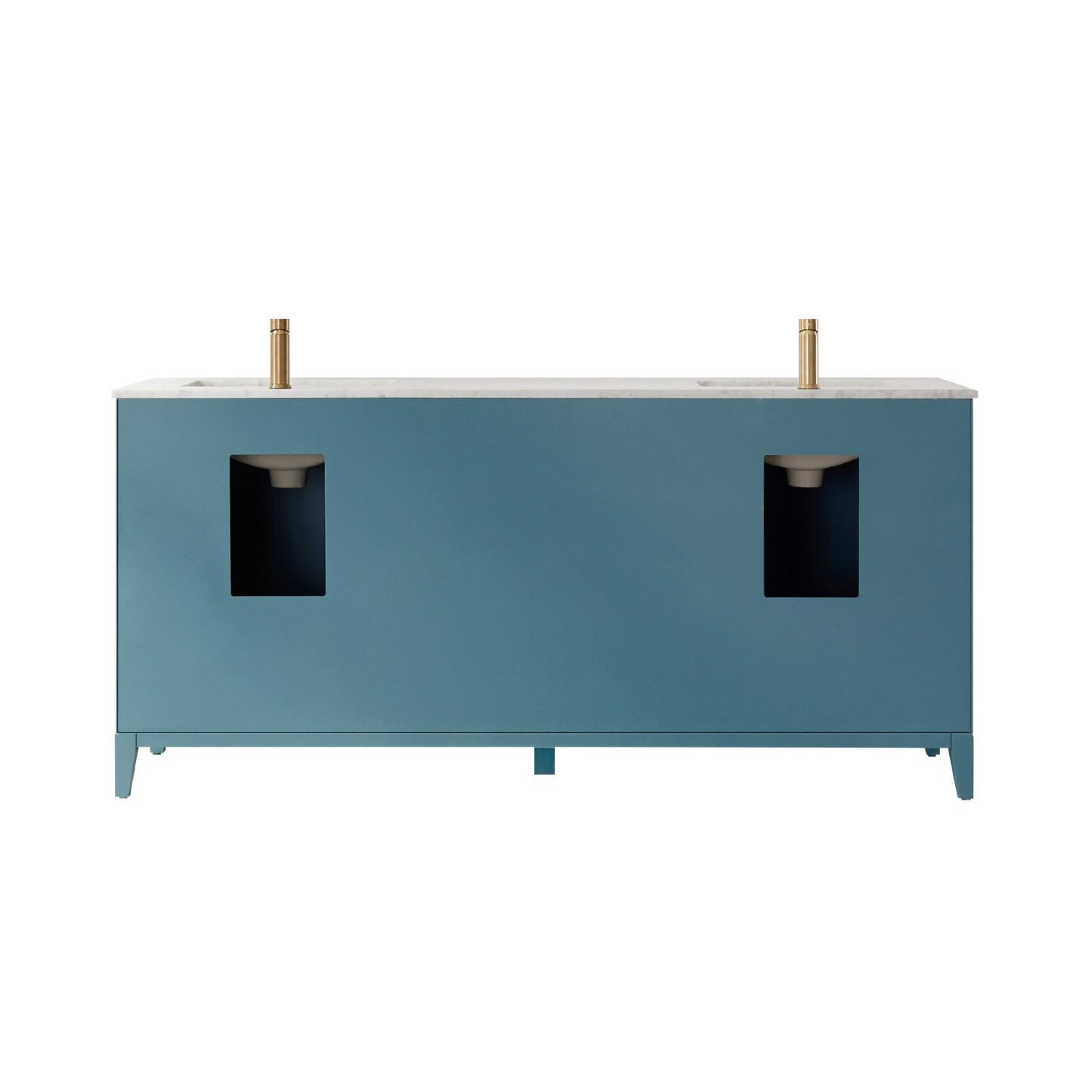 Sutton 72" Double Bathroom Vanity Set in Royal Green and Carrara White Marble Countertop without Mirror
