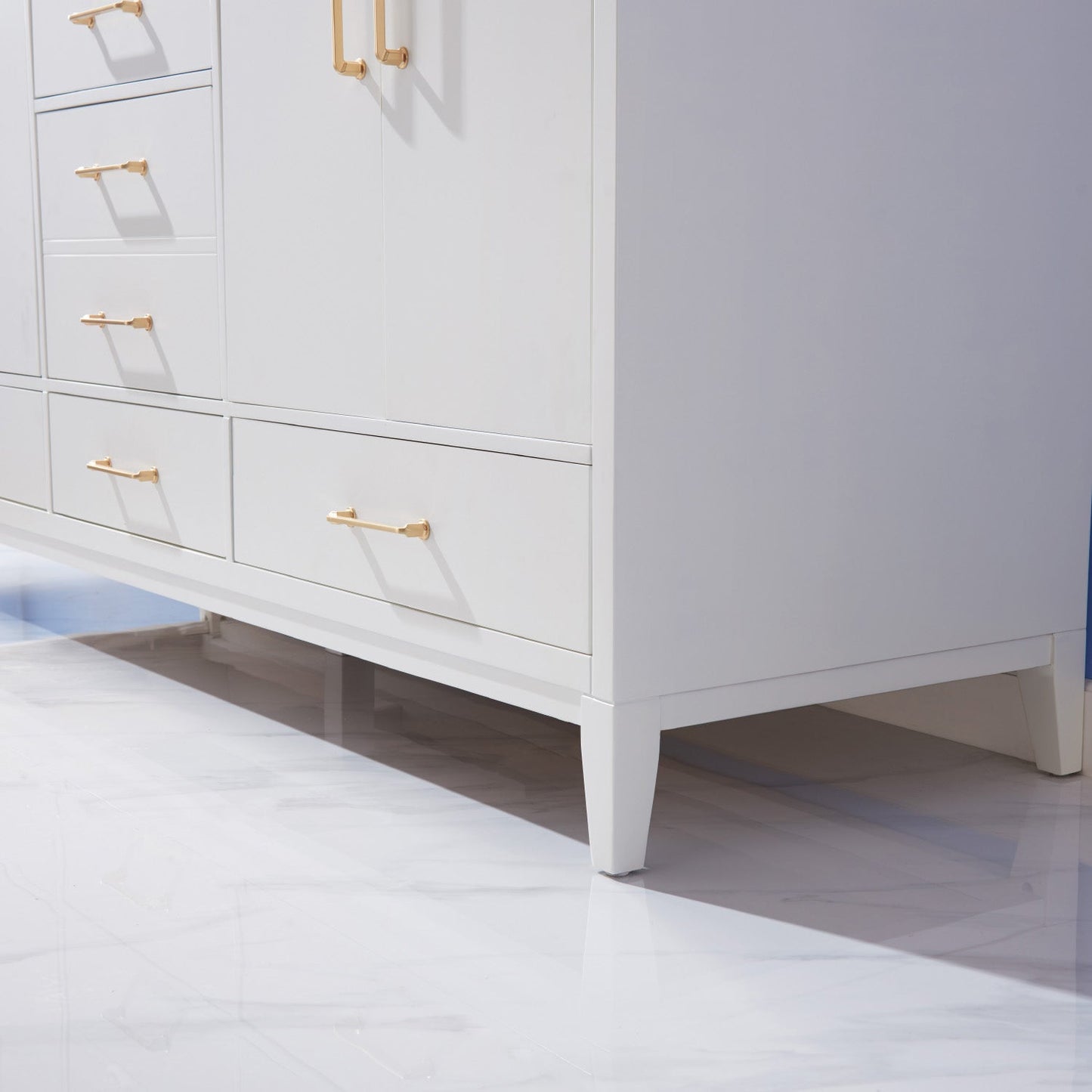 Sutton 72" Double Bathroom Vanity Set in White and Carrara White Marble Countertop without Mirror