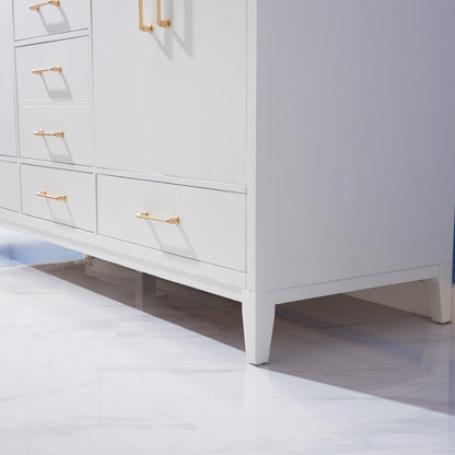 Sutton 72" Double Bathroom Vanity Set in White and Carrara White Marble Countertop without Mirror