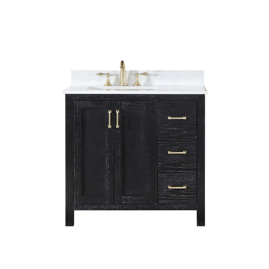 Hadiya 36" Single Bathroom Vanity Set in Black Oak with Aosta White Engineered Stone Countertop without Mirror
