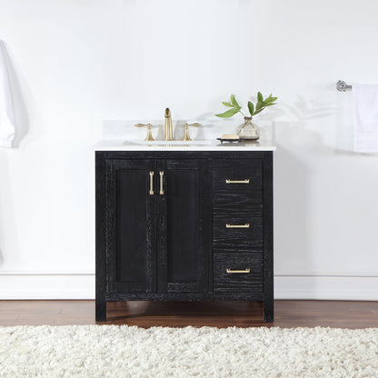 Hadiya 36" Single Bathroom Vanity Set in Black Oak with Aosta White Engineered Stone Countertop without Mirror