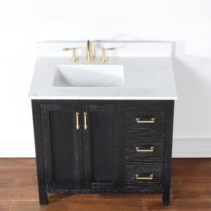 Hadiya 36" Single Bathroom Vanity Set in Black Oak with Aosta White Engineered Stone Countertop without Mirror