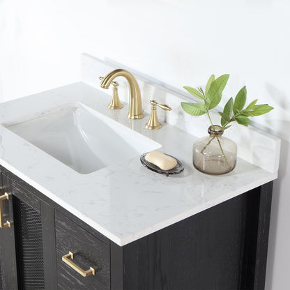Hadiya 36" Single Bathroom Vanity Set in Black Oak with Aosta White Engineered Stone Countertop without Mirror