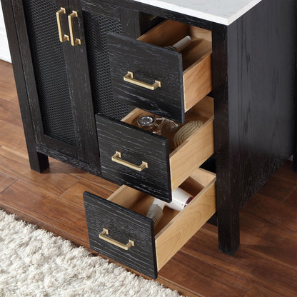 Hadiya 36" Single Bathroom Vanity Set in Black Oak with Aosta White Engineered Stone Countertop without Mirror