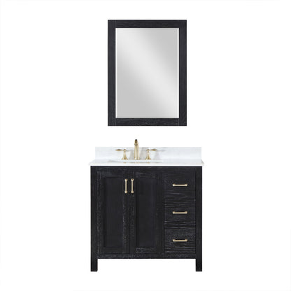 Hadiya 36" Single Bathroom Vanity Set in Black Oak with Aosta White Engineered Stone Countertop with Mirror