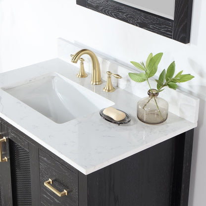 Hadiya 36" Single Bathroom Vanity Set in Black Oak with Aosta White Engineered Stone Countertop with Mirror