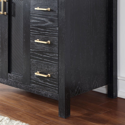 Hadiya 36" Single Bathroom Vanity Set in Black Oak with Aosta White Engineered Stone Countertop with Mirror