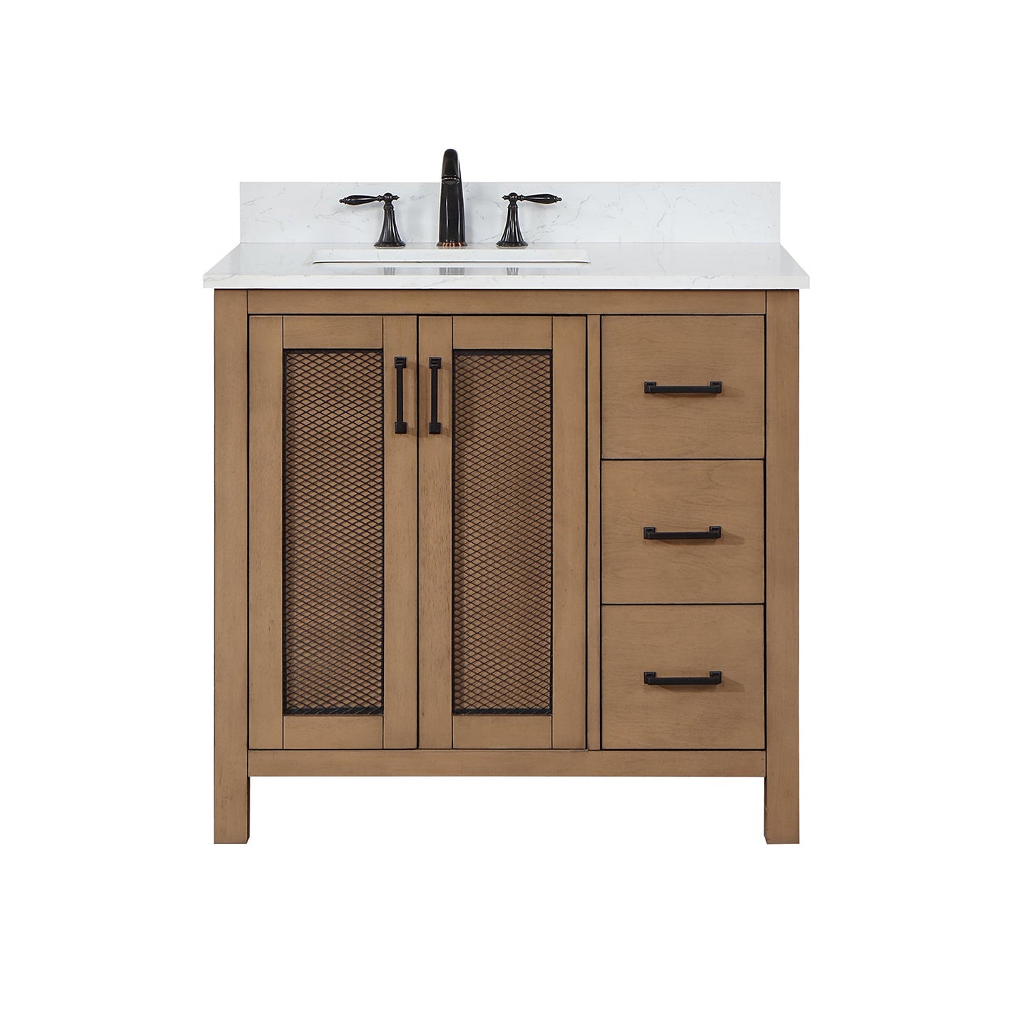 Hadiya 36" Single Bathroom Vanity Set in Brown Pine with Aosta White Engineered Stone Countertop without Mirror