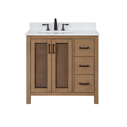 Hadiya 36" Single Bathroom Vanity Set in Brown Pine with Aosta White Engineered Stone Countertop without Mirror