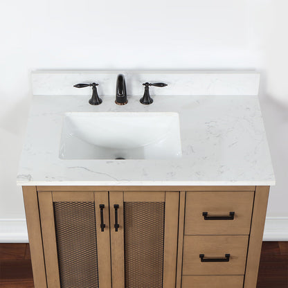 Hadiya 36" Single Bathroom Vanity Set in Brown Pine with Aosta White Engineered Stone Countertop without Mirror