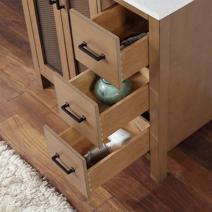 Hadiya 36" Single Bathroom Vanity Set in Brown Pine with Aosta White Engineered Stone Countertop without Mirror