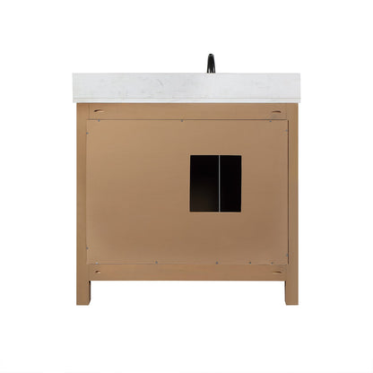 Hadiya 36" Single Bathroom Vanity Set in Brown Pine with Aosta White Engineered Stone Countertop without Mirror