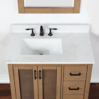 Hadiya 36" Single Bathroom Vanity Set in Brown Pine with Aosta White Engineered Stone Countertop with Mirror