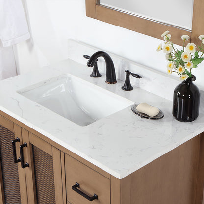 Hadiya 36" Single Bathroom Vanity Set in Brown Pine with Aosta White Engineered Stone Countertop with Mirror