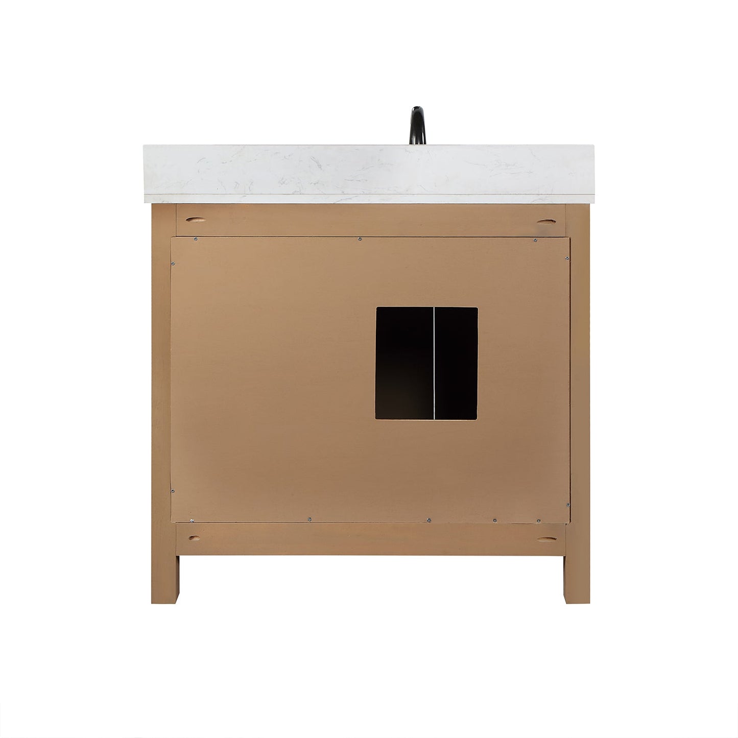 Hadiya 36" Single Bathroom Vanity Set in Brown Pine with Aosta White Engineered Stone Countertop with Mirror