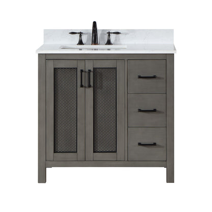Hadiya 36" Single Bathroom Vanity Set in Gray Pine with Aosta White Engineered Stone Countertop without Mirror